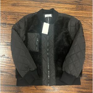 Dear John Black Jacket Coat Puffer Fleece Women's Size Large NWT